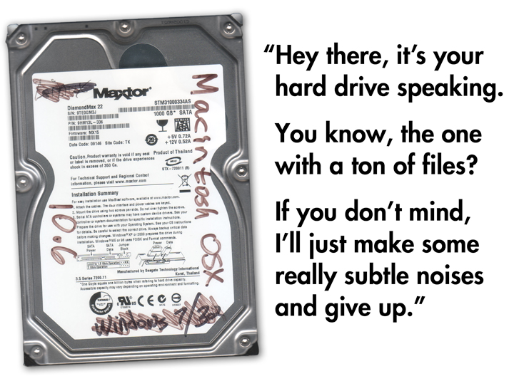 A hard drive whispered and gave up